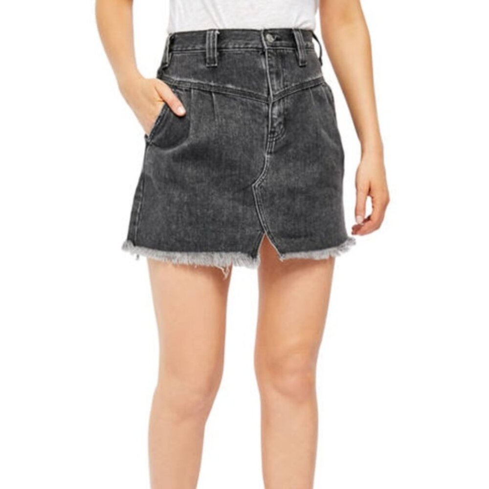Free People Black Denim Mini Skirt